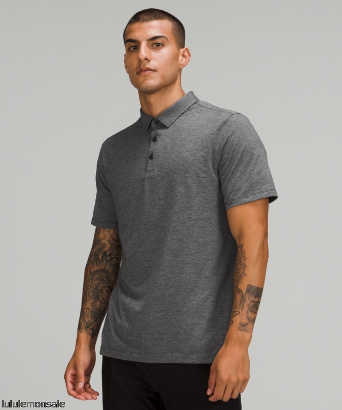 Lululemon Verkauf DELULU742 | Lululemon Deutschland Schwarz Meliertes Kurzarm-poloshirt Evolution